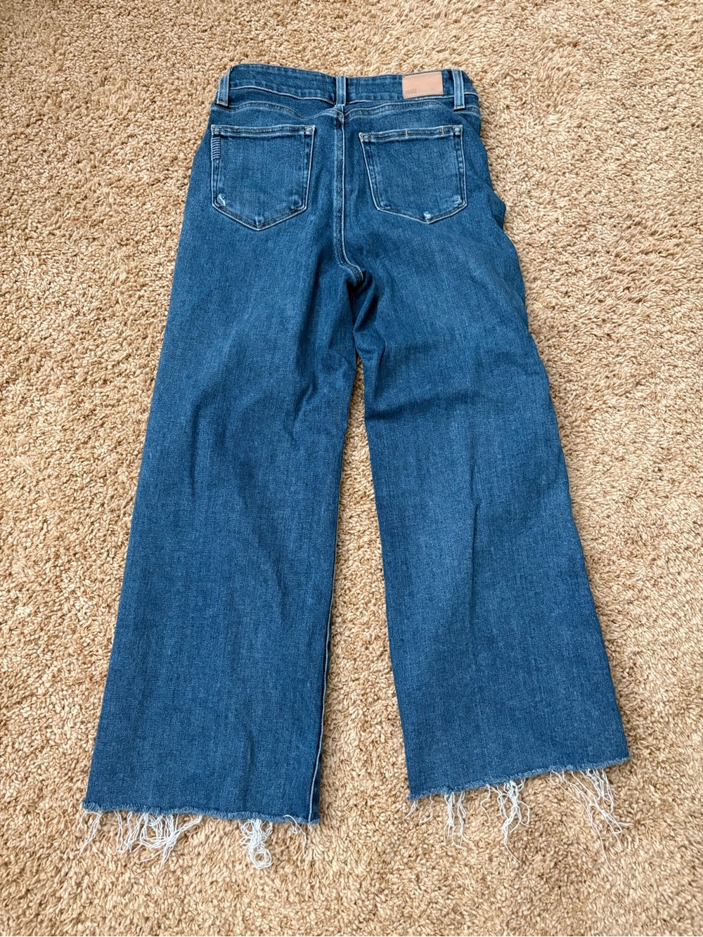 PAIGE Dark Blue Wide-Leg Jeans with Raw Hem - Picture 4 of 4